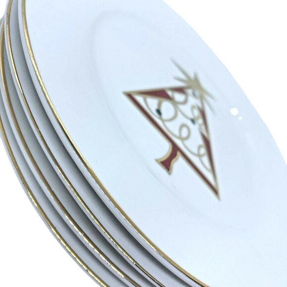 PIER ONE Christmas Tree Porcelain Dessert Plates Set of Four Vintage Red & Green - Picture 4 of 12